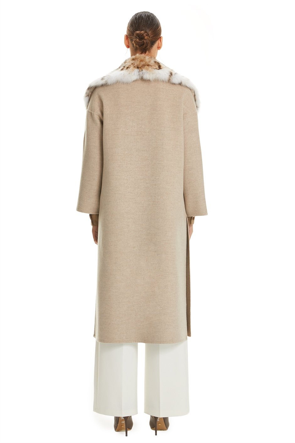 Shaky Women's Loro Piana 100% Wool Fabric Coat with Lynx trimming