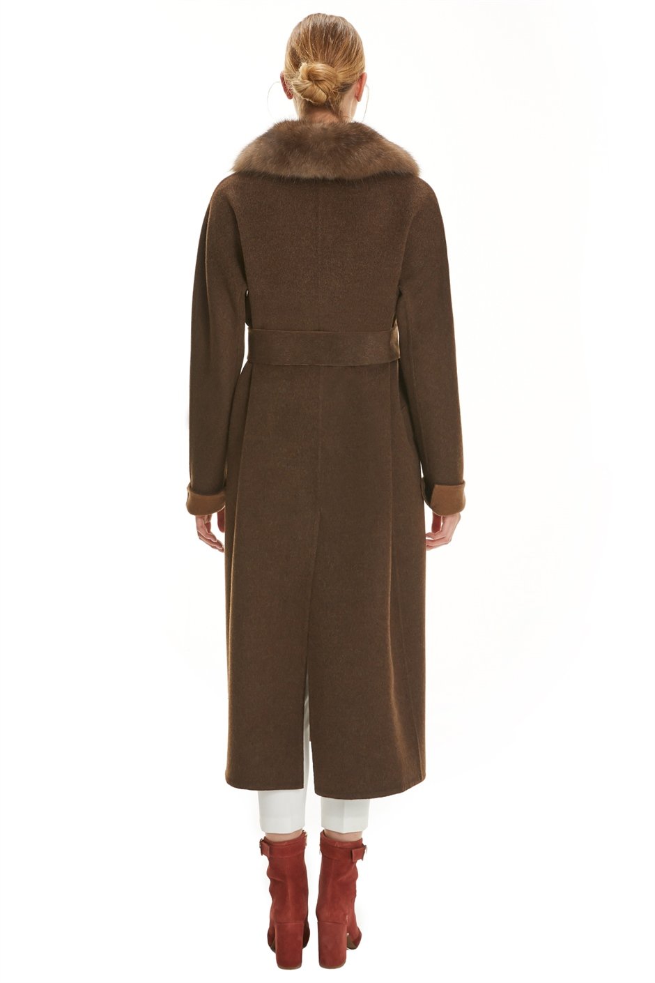 Shaky Women's Loro Piana 100% Wool Fabric Coat with Sable trimming