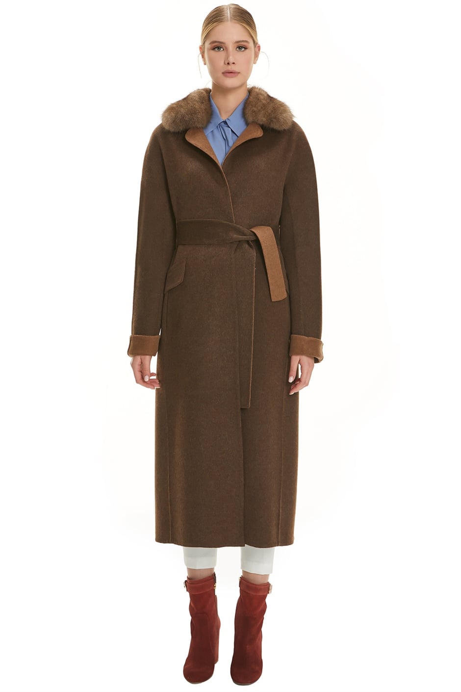 Shaky Women's Loro Piana 100% Wool Fabric Coat with Sable trimming