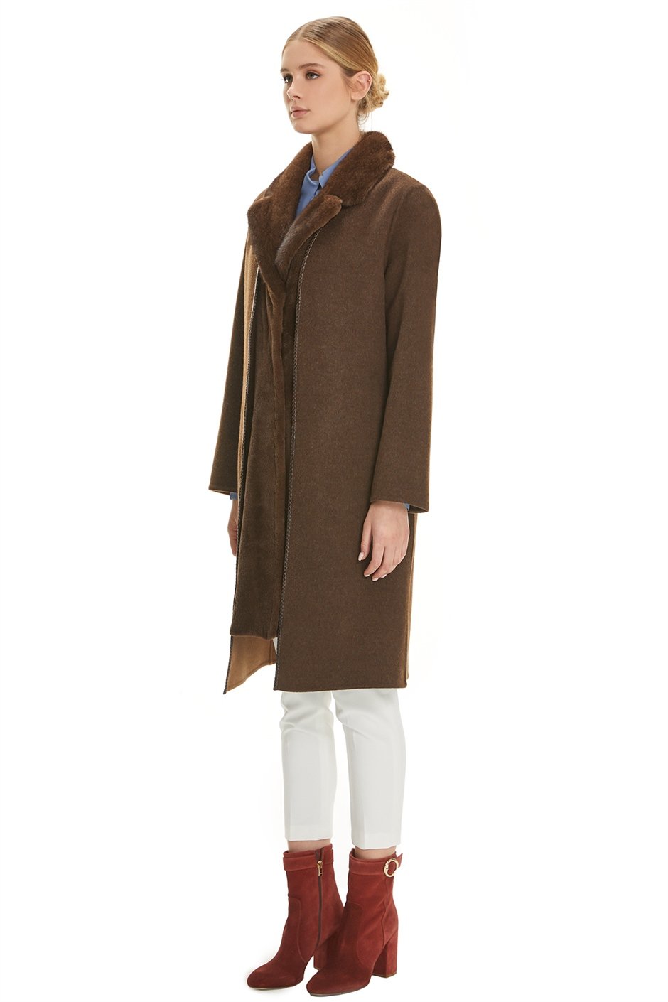 Shaky Women's Loro Piana 100% Wool Fabric Coat and Waistcoat with Mink trimming