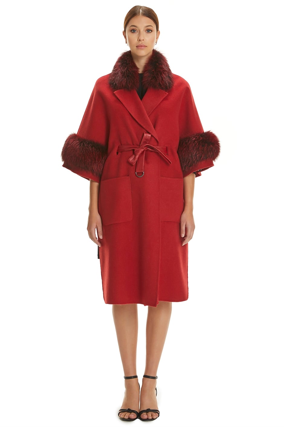 Shaky Women's Loro Piana 100% Wool Fabric Coat with Fox trimming