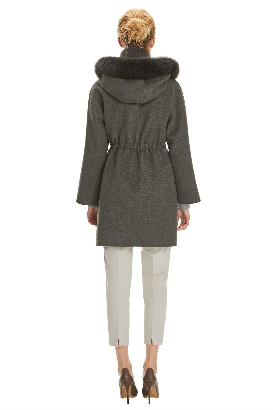 Shaky Women's Loro Piana 100% Wool Fabric Short Coat with Fox trimming