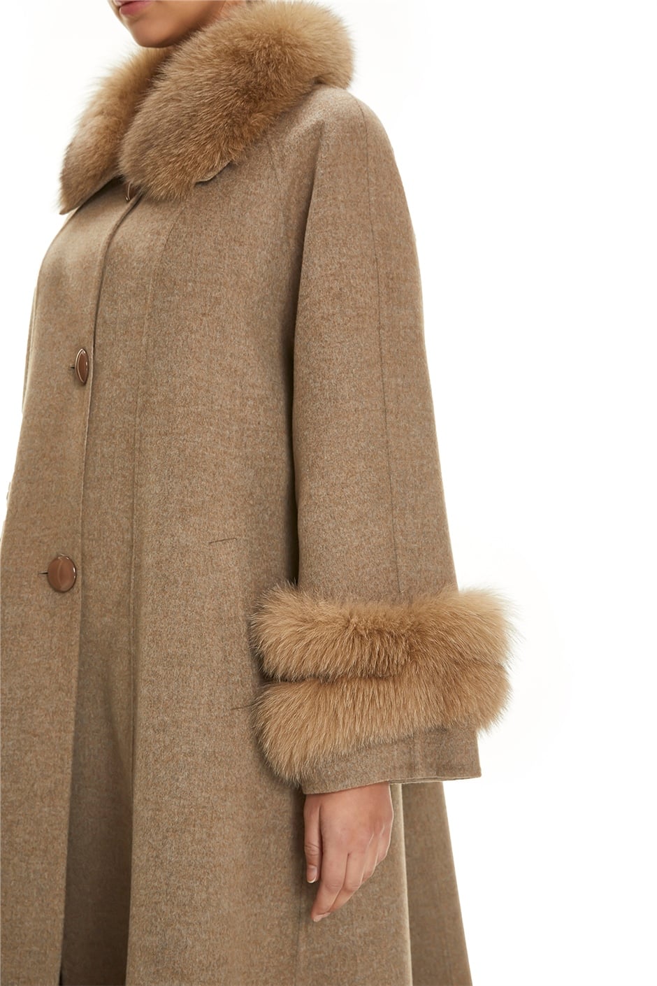 Shaky Women's Loro Piana 100% Wool Fabric Coat with Fox trimming