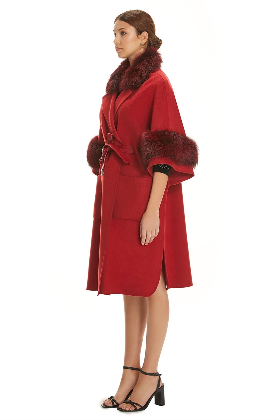 Shaky Women's Loro Piana 100% Wool Fabric Coat with Fox trimming