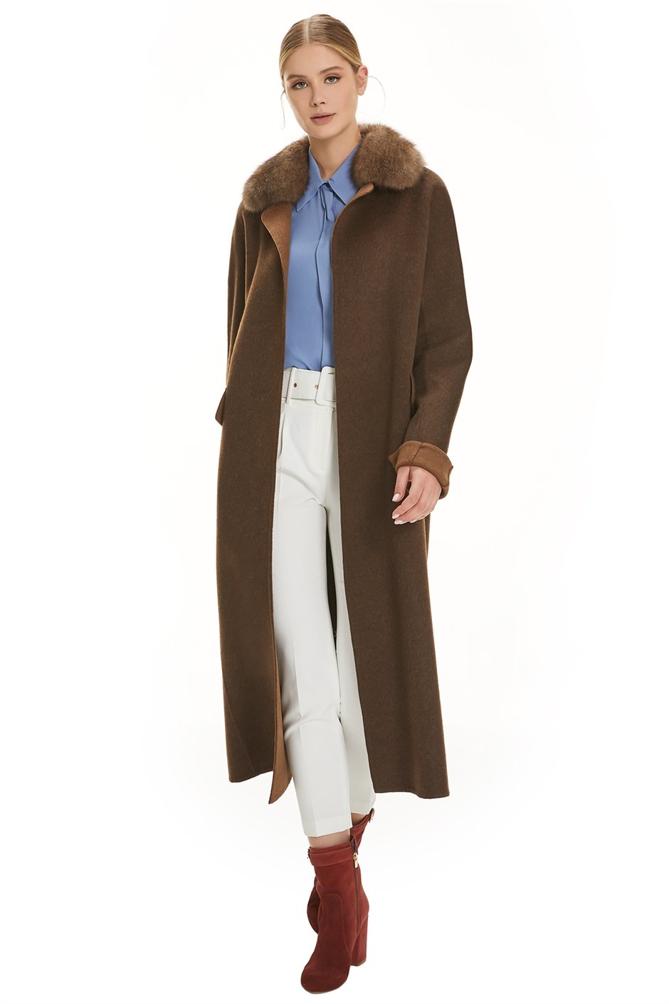 Shaky Women's Loro Piana 100% Wool Fabric Coat with Sable trimming