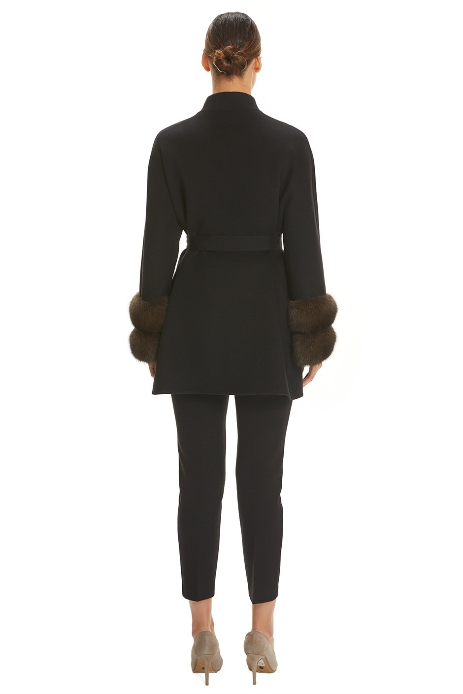 Shaky Women's Loro Piana 100% Wool Fabric Short Coat with Sable trimming