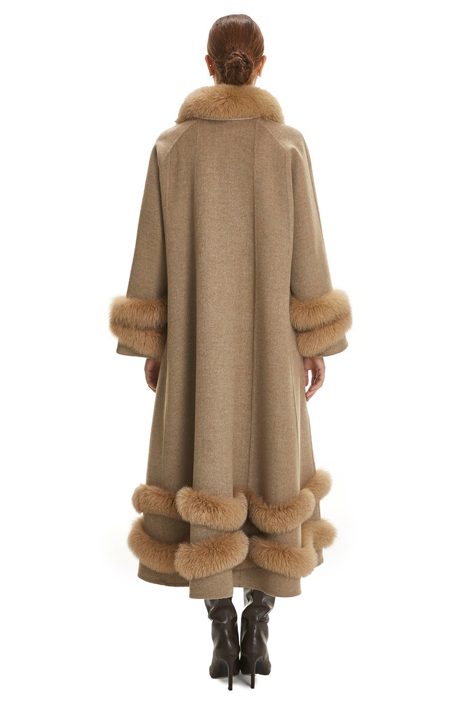 Shaky Women's Loro Piana 100% Wool Fabric Coat with Fox trimming