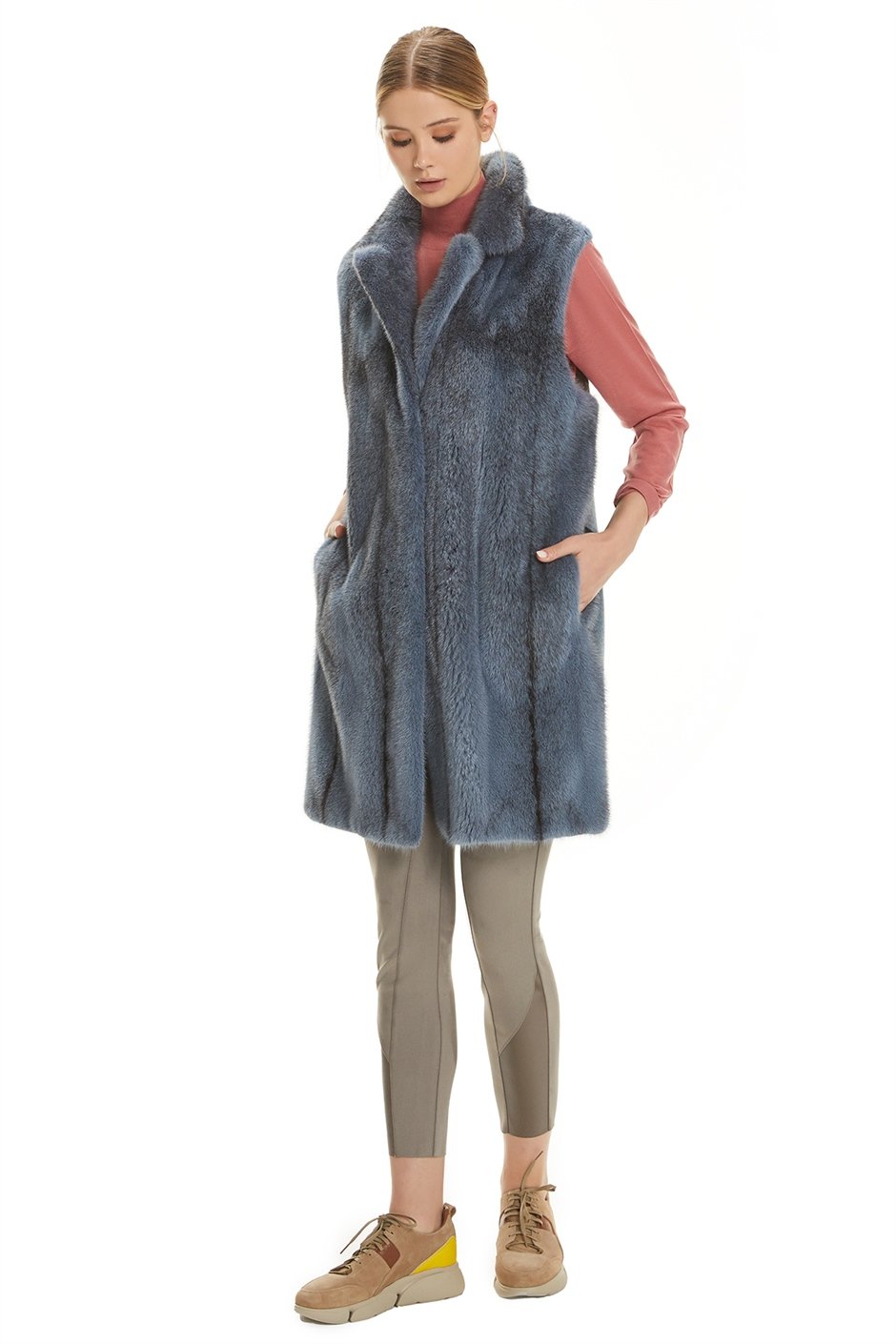 Shaky Women's Loro Piana 100% Wool Fabric Coat with Mink trimming Waistcoat