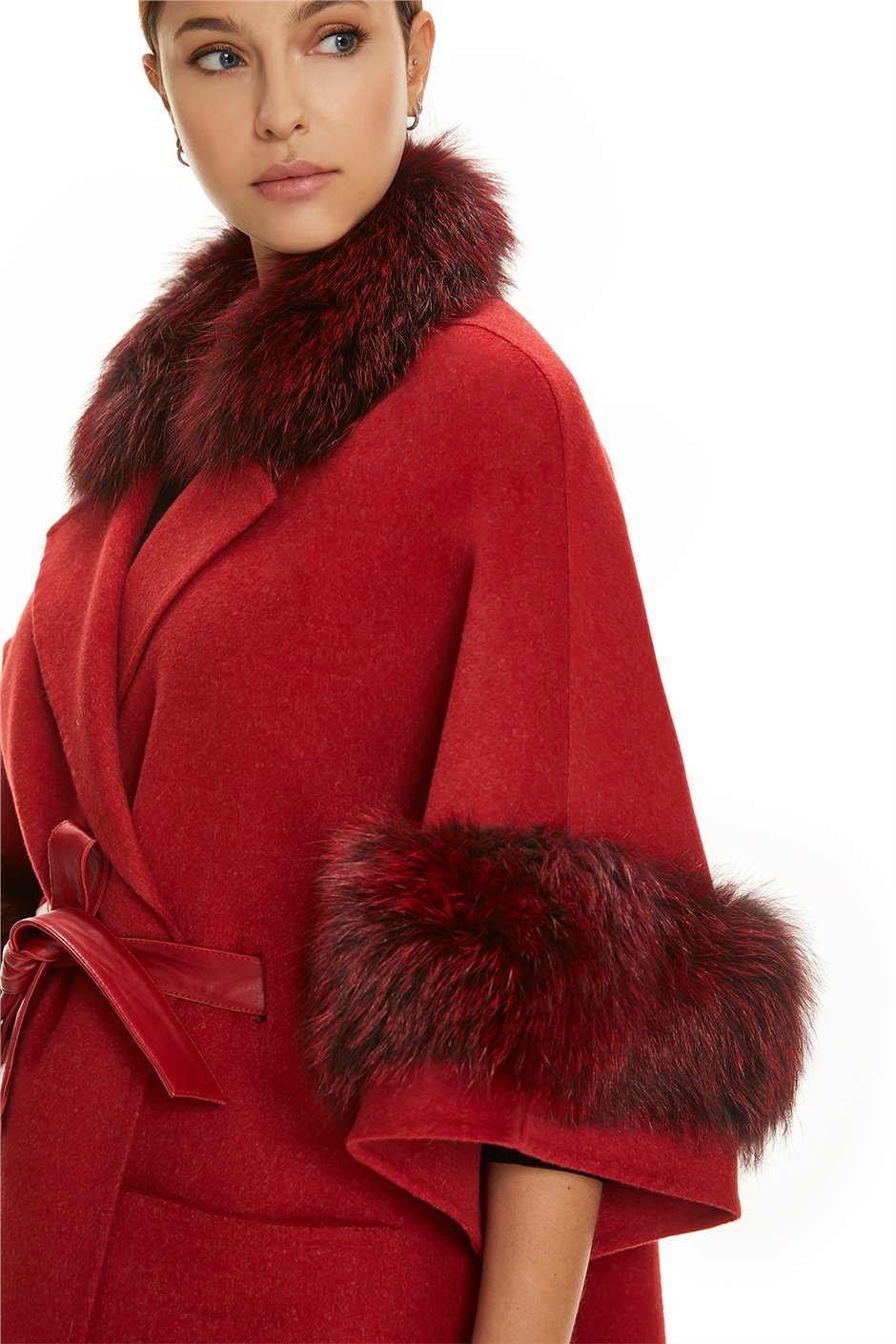 Shaky Women's Loro Piana 100% Wool Fabric Coat with Fox trimming