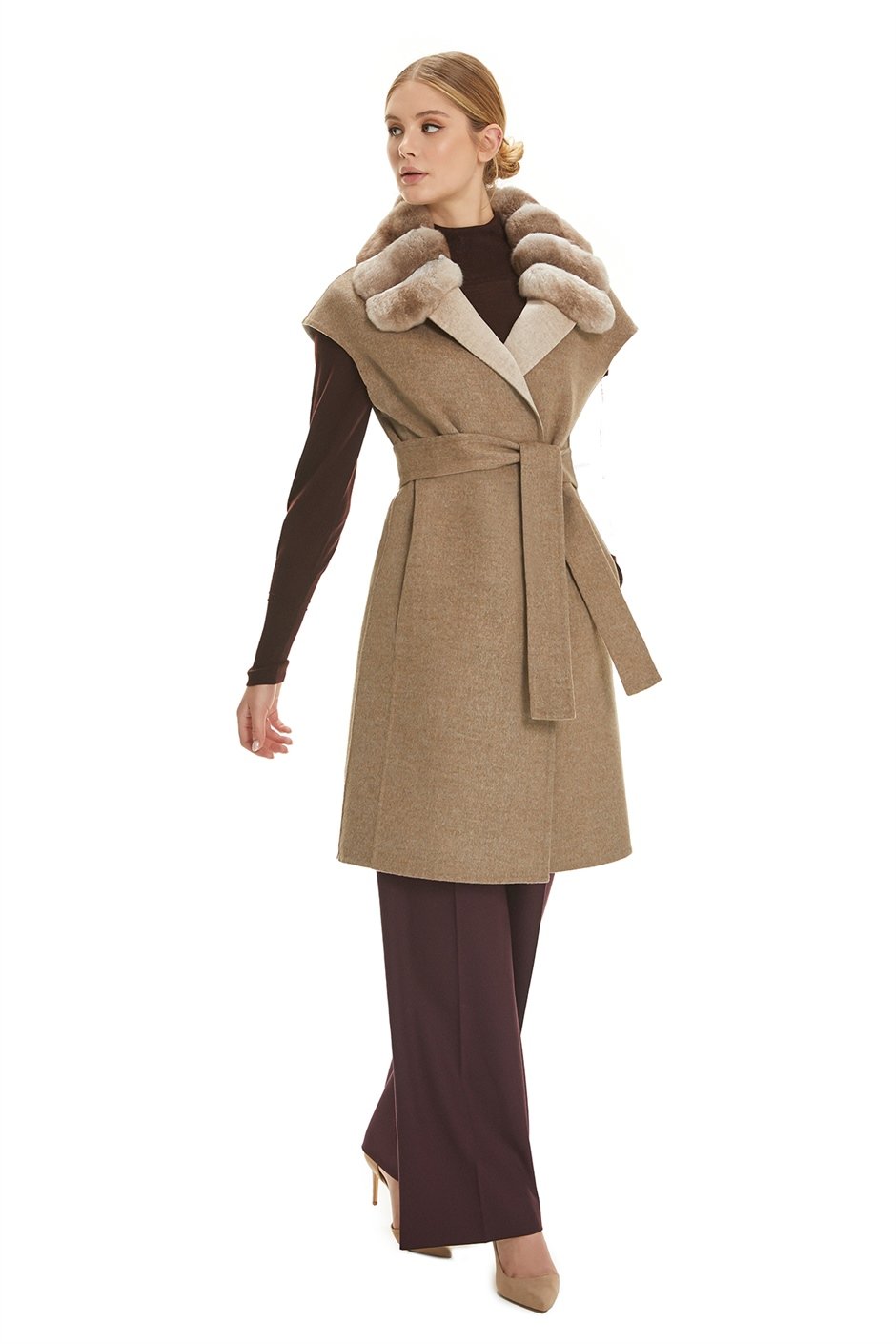 Shaky Women's Loro Piana 100% Wool Fabric Waistcoat with Chinchilla trimming