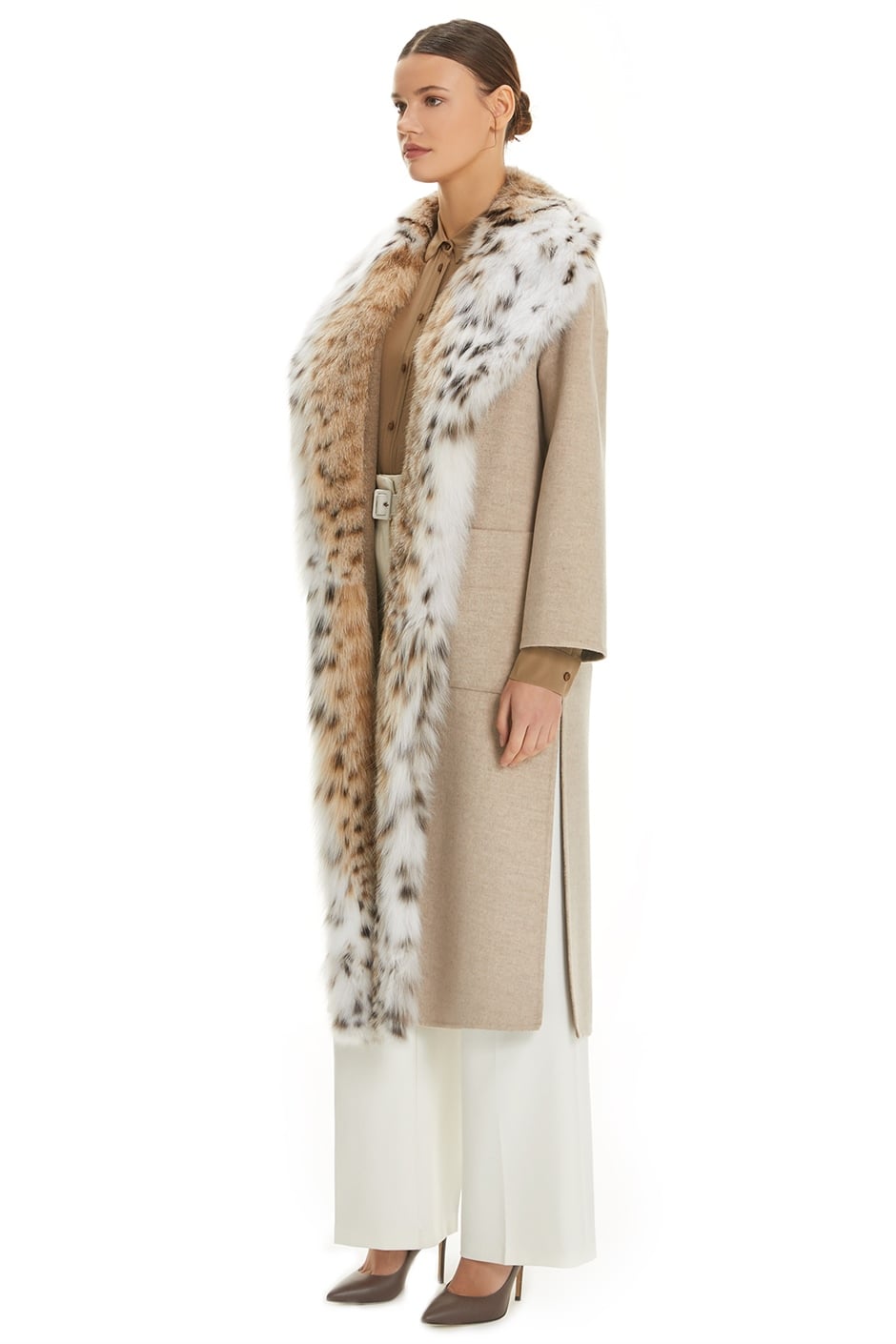 Shaky Women's Loro Piana 100% Wool Fabric Coat with Lynx trimming