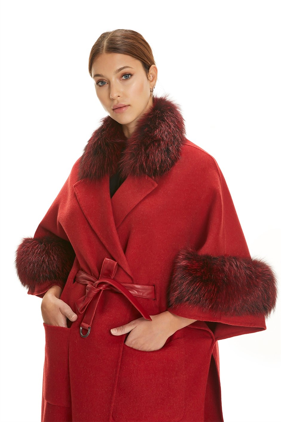 Shaky Women's Loro Piana 100% Wool Fabric Coat with Fox trimming