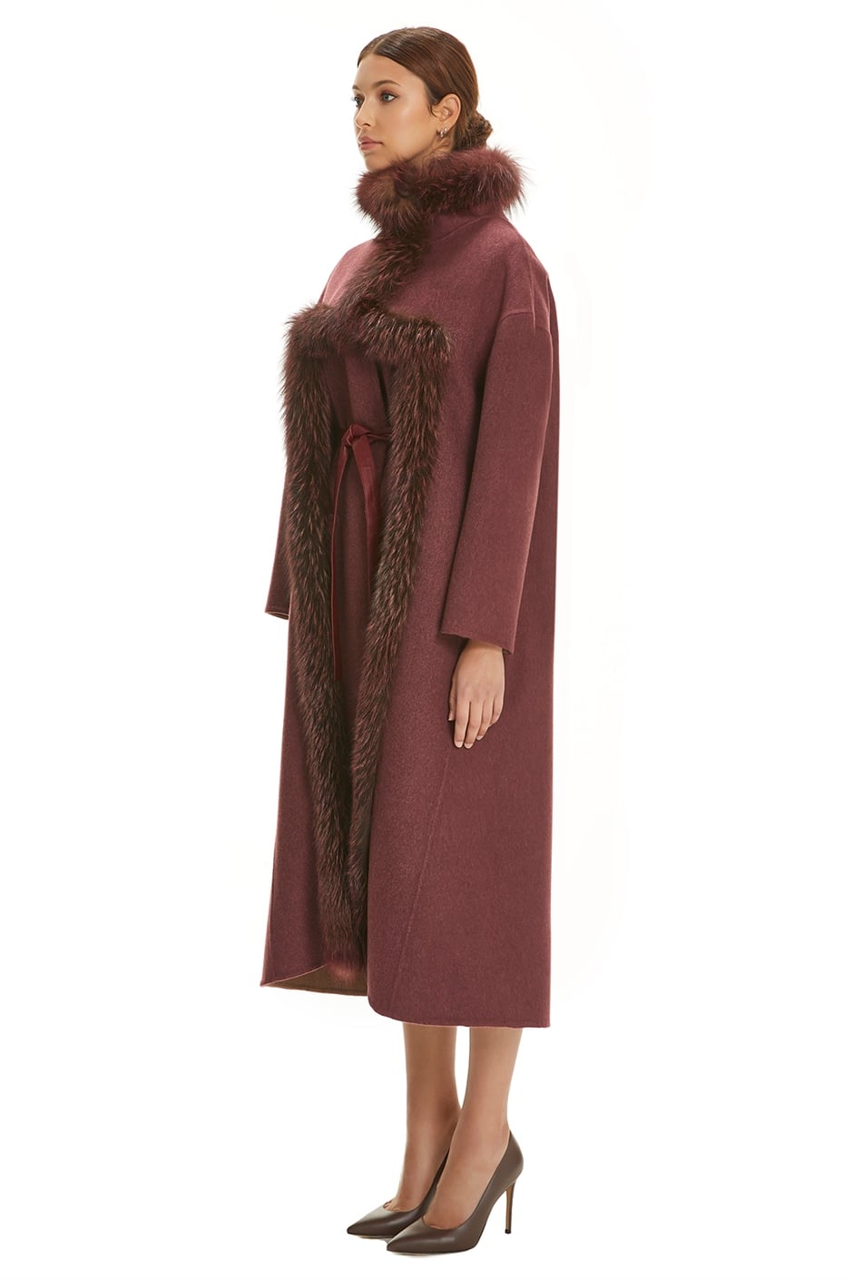 Shaky Women's Loro Piana 100% Wool Fabric Coat with Fox trimming