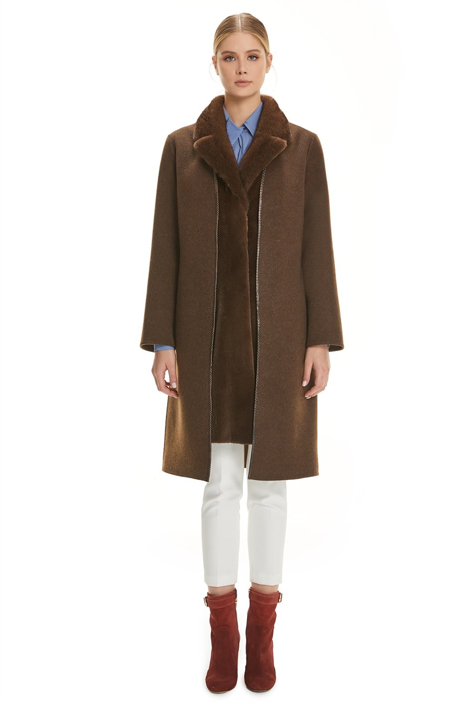 Shaky Women's Loro Piana 100% Wool Fabric Coat and Waistcoat with Mink trimming