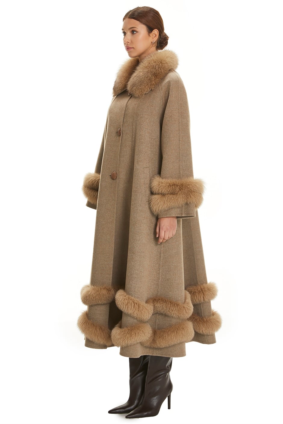 Shaky Women's Loro Piana 100% Wool Fabric Coat with Fox trimming