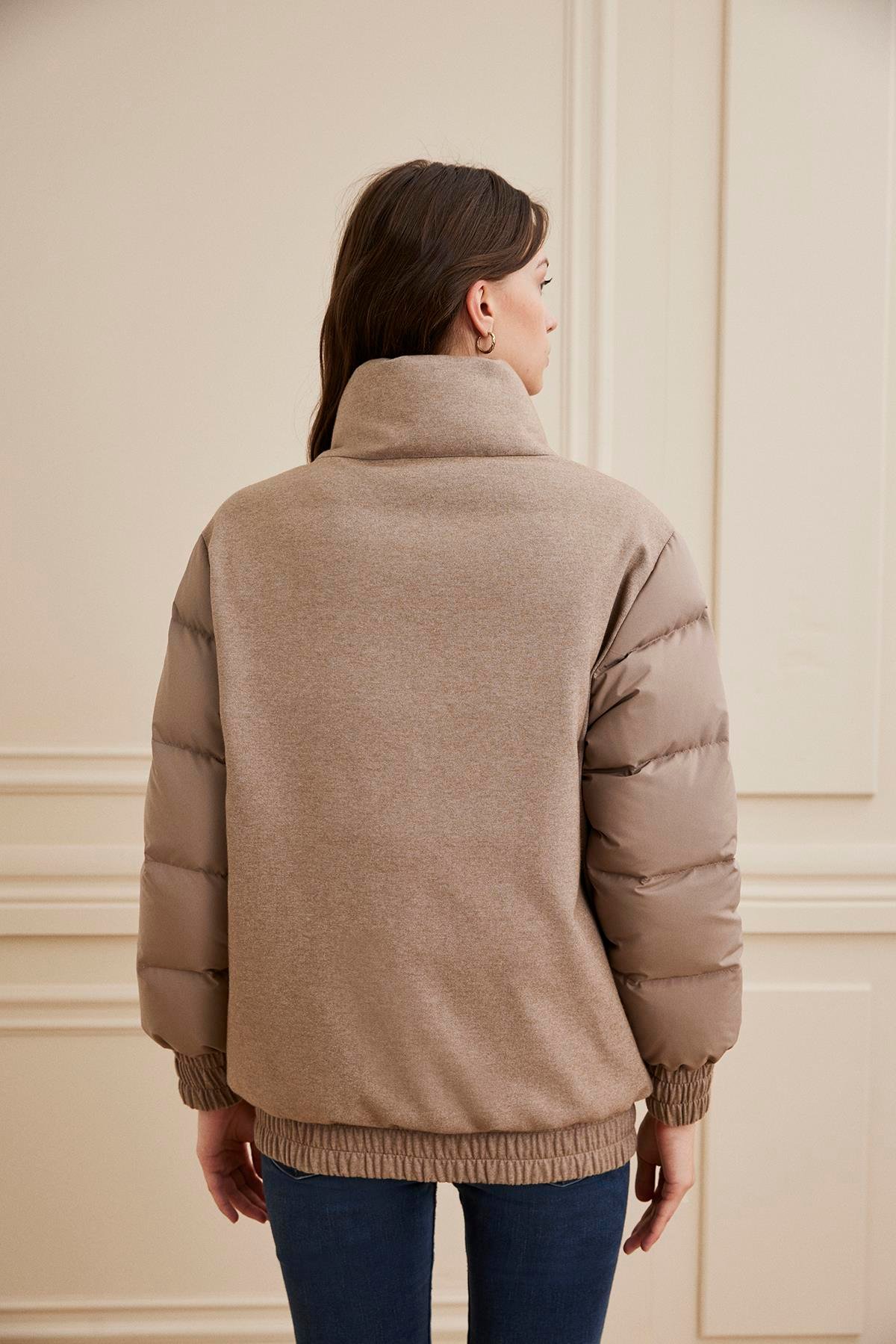 Shaky Women's Loro Piana 50% Cashmere 50% Silk Fabric And Nylon Fabric Jacket Dark Beige