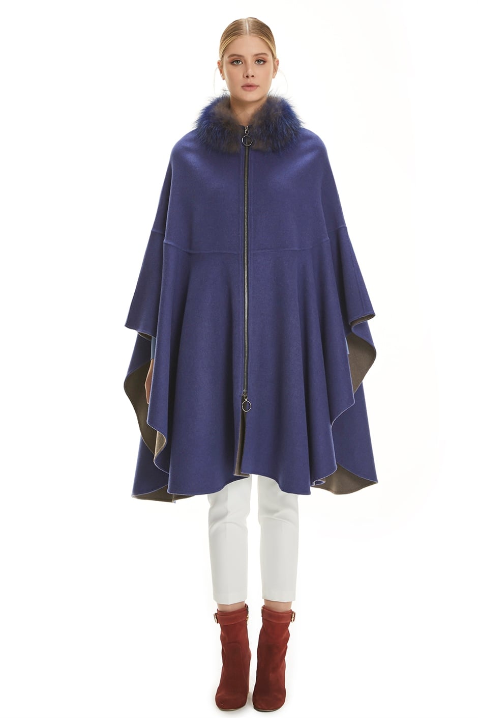 Shaky Women's Loro Piana 70% Wool 30% Cashmere Cape with Fox trimming