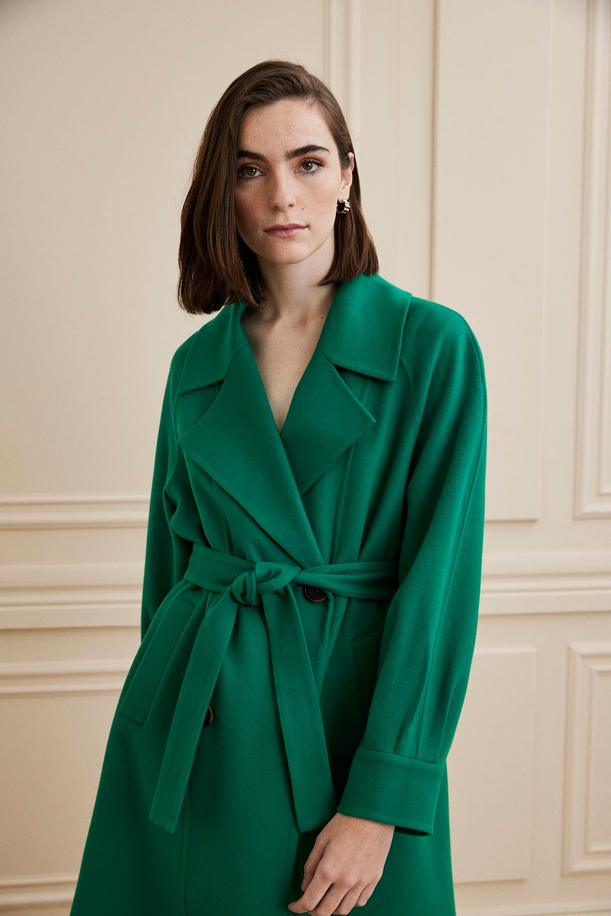 Shaky Women's Loro Piana 93% Wool 7% Cashmere Fabric Coat Khaki Green
