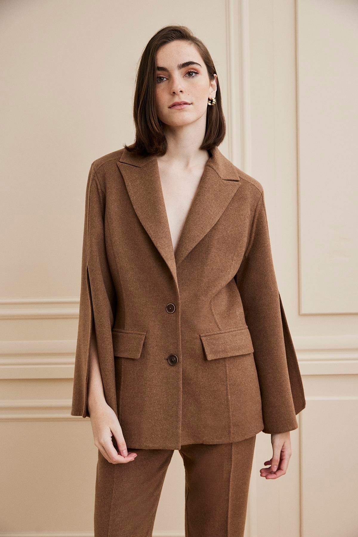 Shaky Women's Loro Piana 97% Wool 3% Cashmere Fabric Jacket Brown