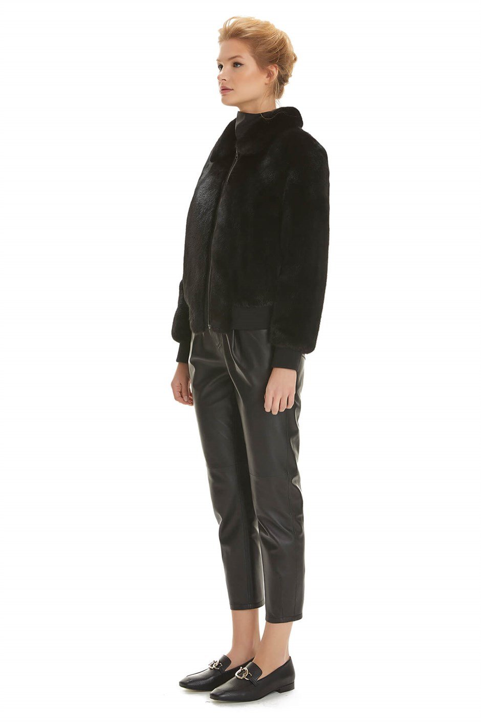 Shaky Women's Mink Fur Jacket with Leather trimming Black
