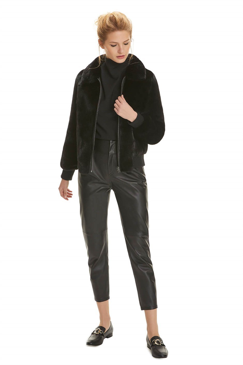 Shaky Women's Mink Fur Jacket with Leather trimming Black