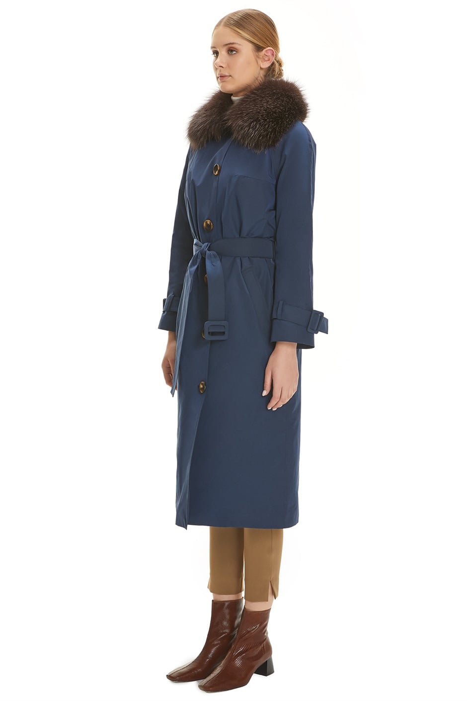 Shaky Women's Nylon Fabric Coat with Fox trimming