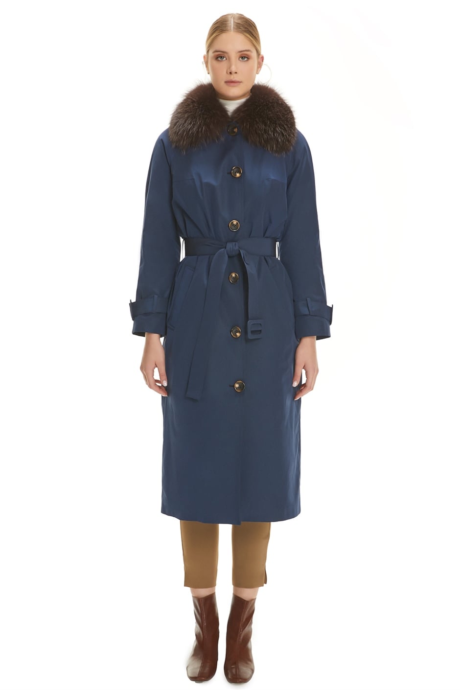 Shaky Women's Nylon Fabric Coat with Fox trimming