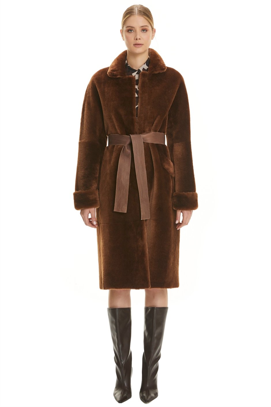 Shaky Women's Shearling Coat with Suede Leather trimming