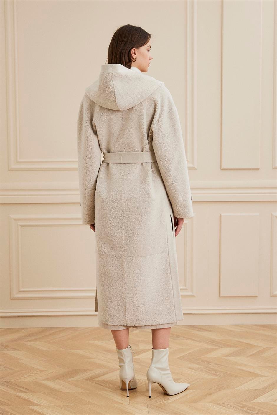 Shaky Women's Shearling Coat with Textile trimming Beige/TT5081