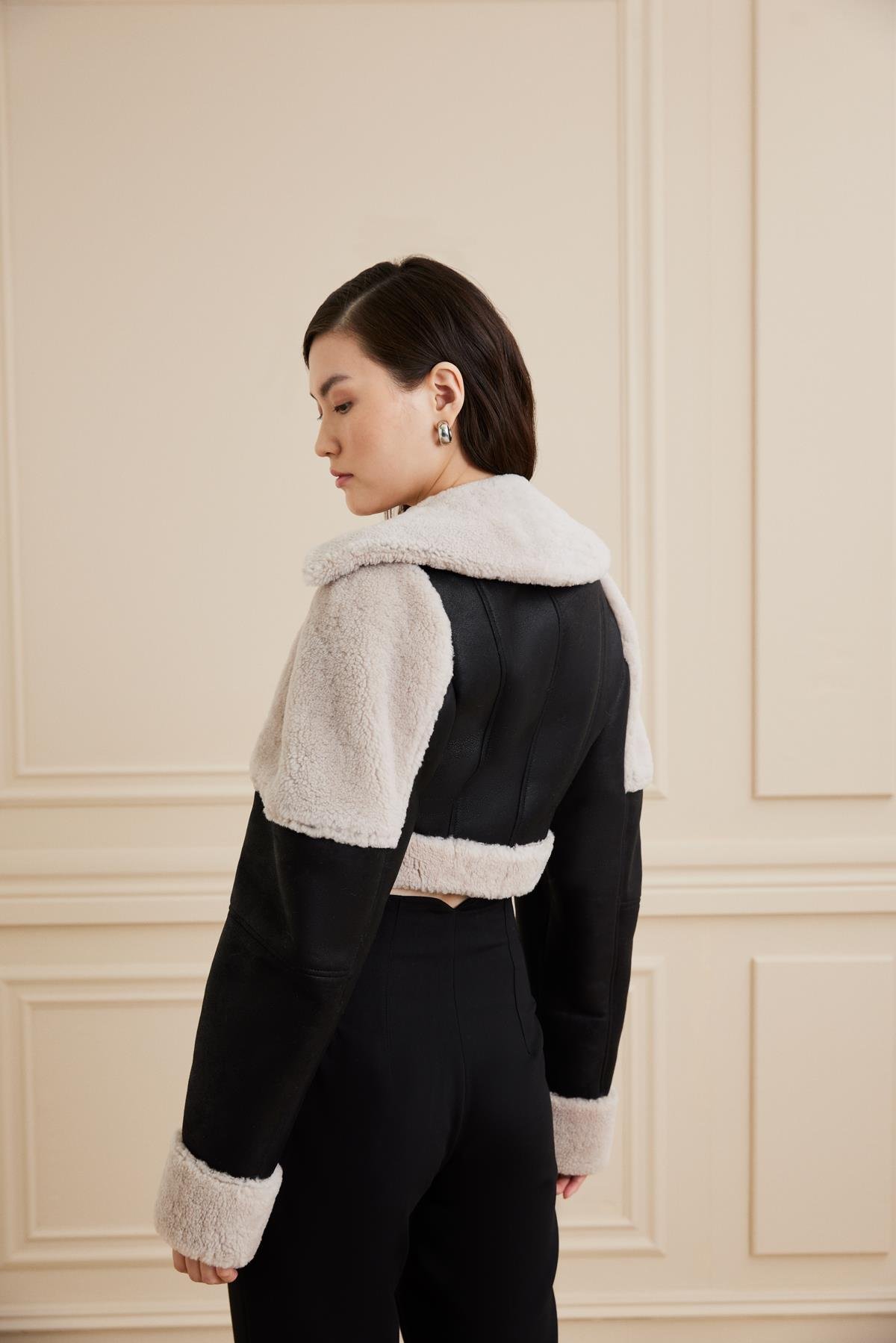 Shaky Women's Shearling Jacket Black/Beige