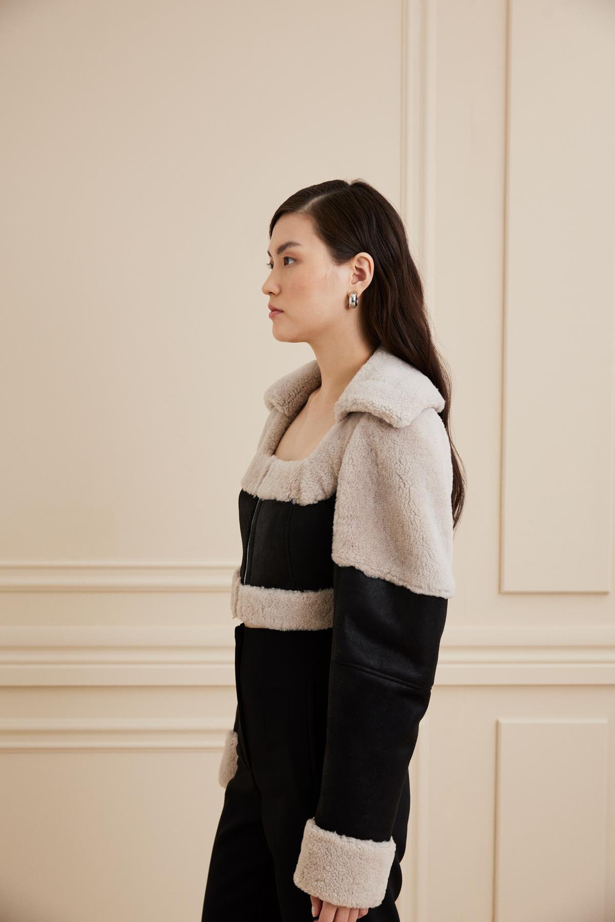 Shaky Women's Shearling Jacket Black/Beige