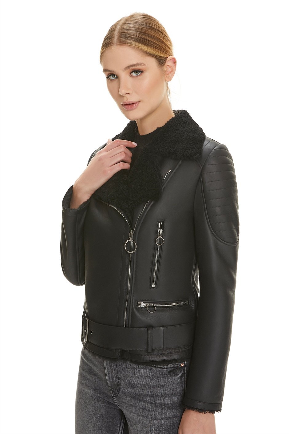 Shaky Women's Shearling Jacket with Leather trimming