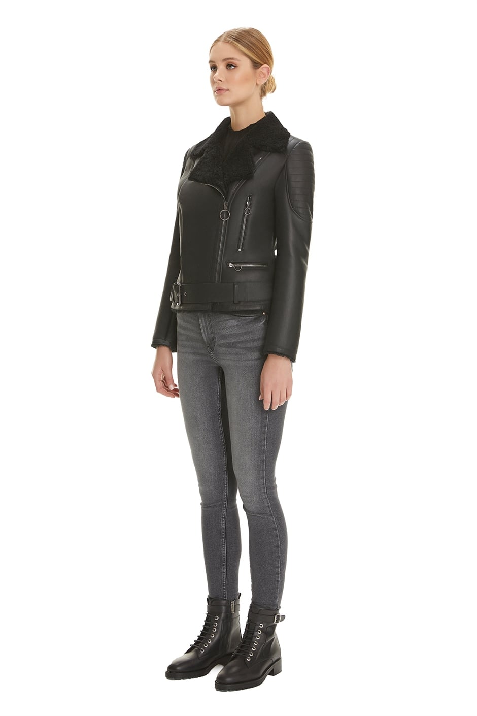 Shaky Women's Shearling Jacket with Leather trimming