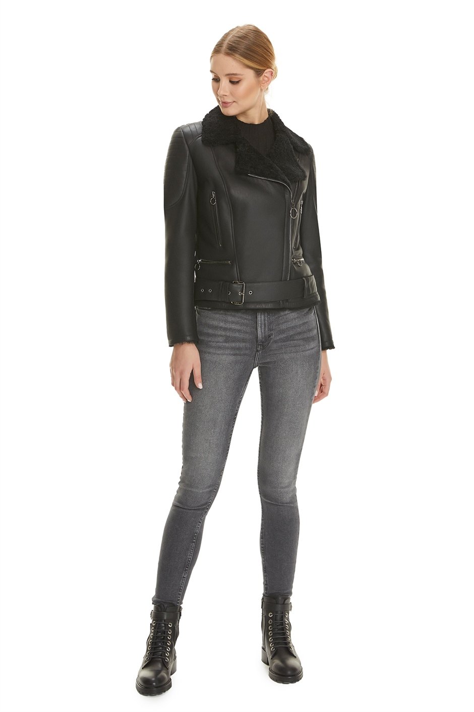 Shaky Women's Shearling Jacket with Leather trimming