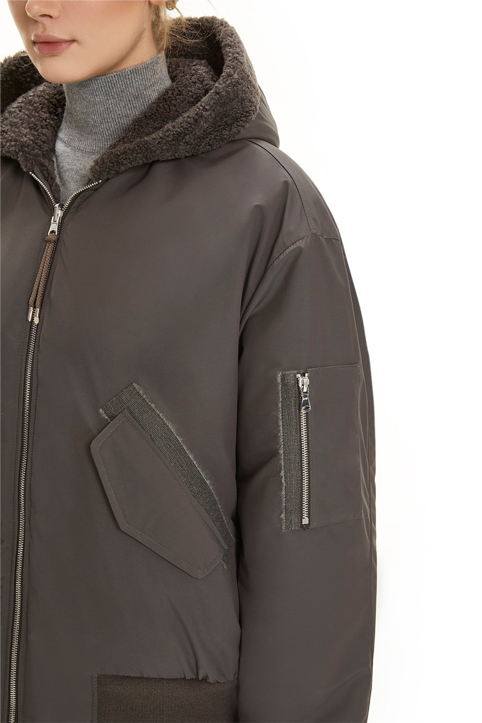 Shaky Women's Shearling Jacket with Textile trimming