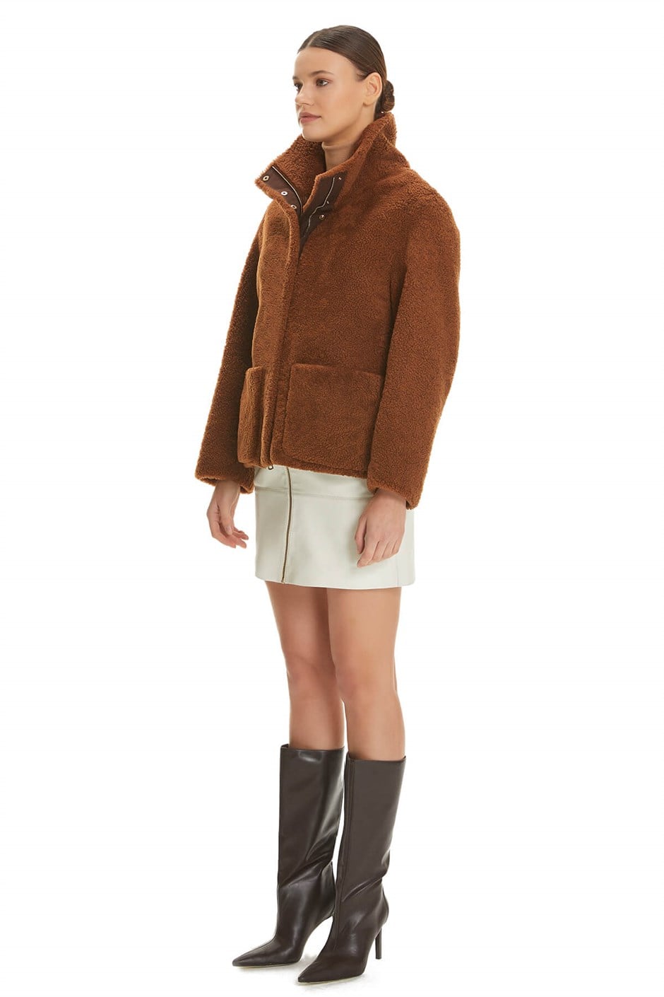 Shaky Women's Shearling Jacket with Textile trimming Tile