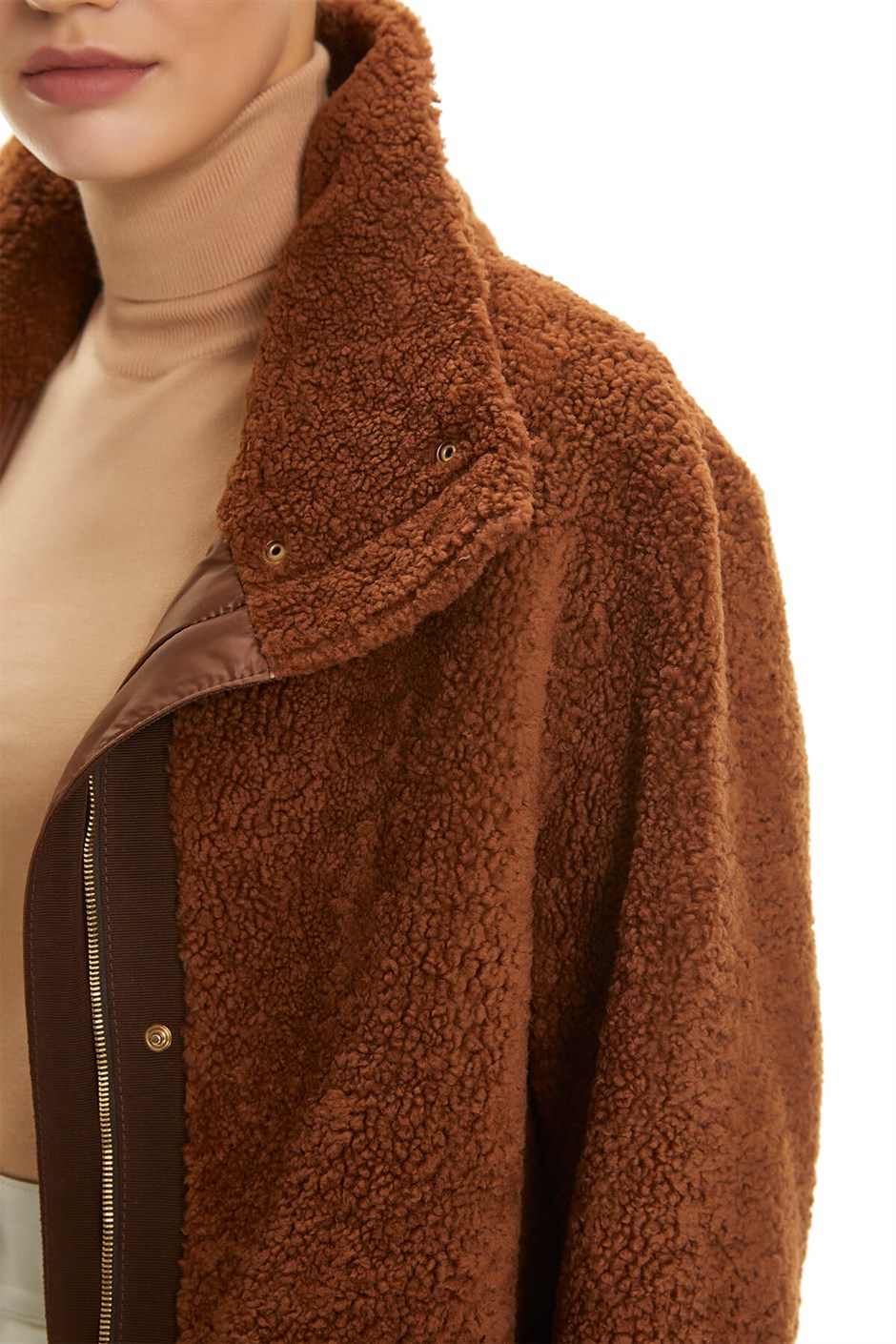 Shaky Women's Shearling Jacket with Textile trimming Tile