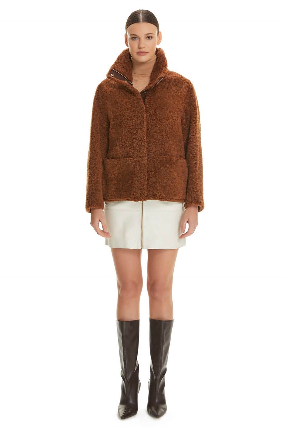 Shaky Women's Shearling Jacket with Textile trimming Tile