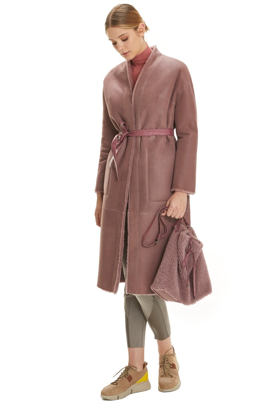 Shaky Women's Shearling Short Coat with Leather trimming