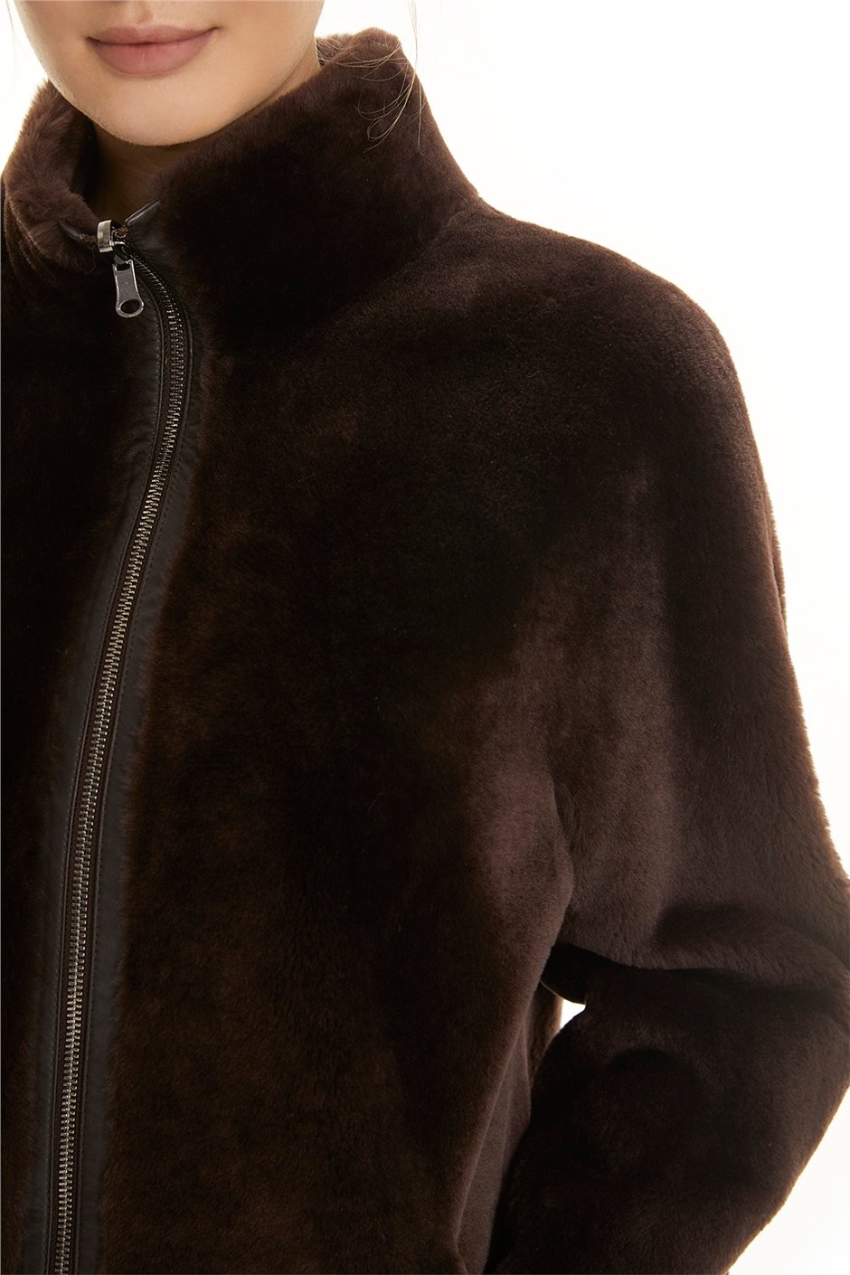 Shaky Women's Shearling Short Coat with Leather trimming