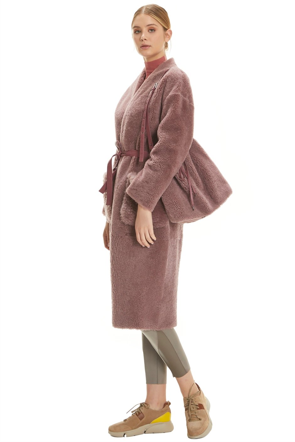 Shaky Women's Shearling Short Coat with Leather trimming