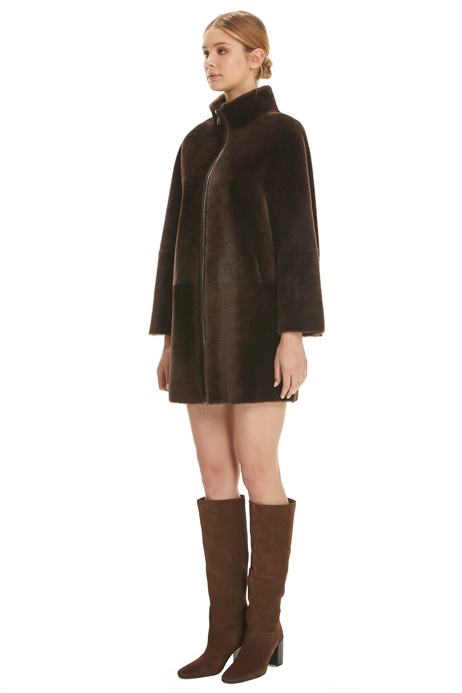 Shaky Women's Shearling Short Coat with Leather trimming