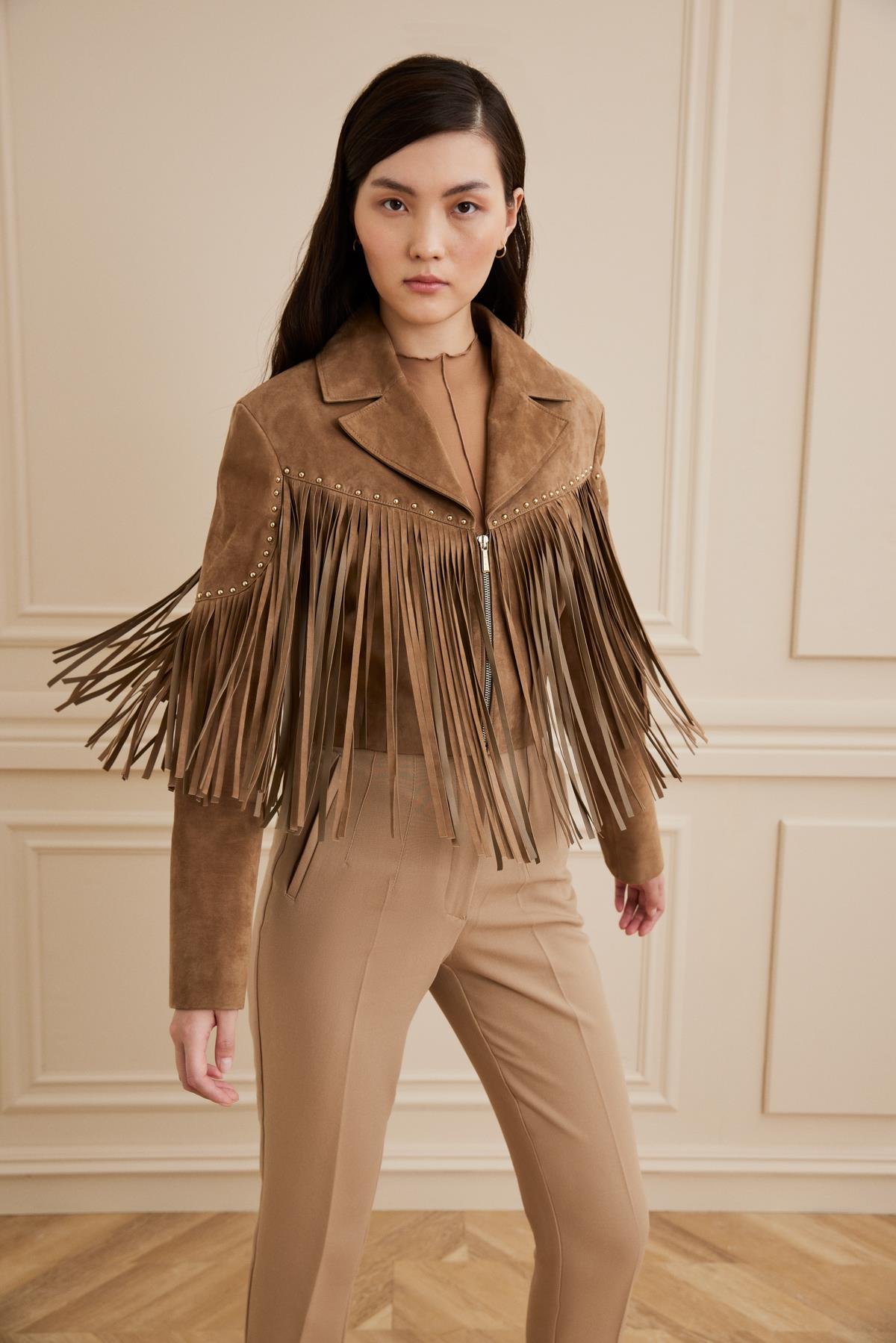 Shaky Women's Suede Leather Jacket Camel