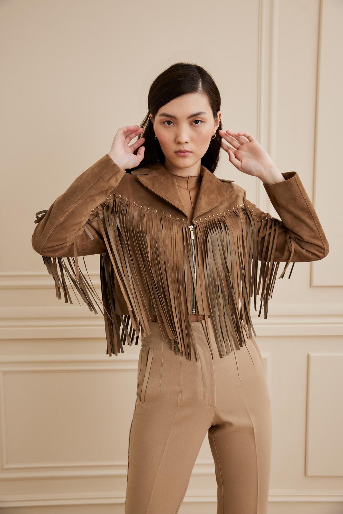 Shaky Women's Suede Leather Jacket Camel