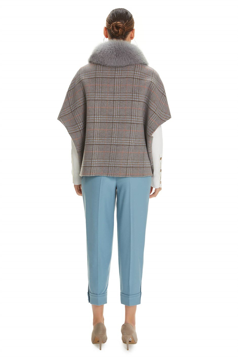 Shaky Women's Textile Cape with Fox trimming Ekose/Camel