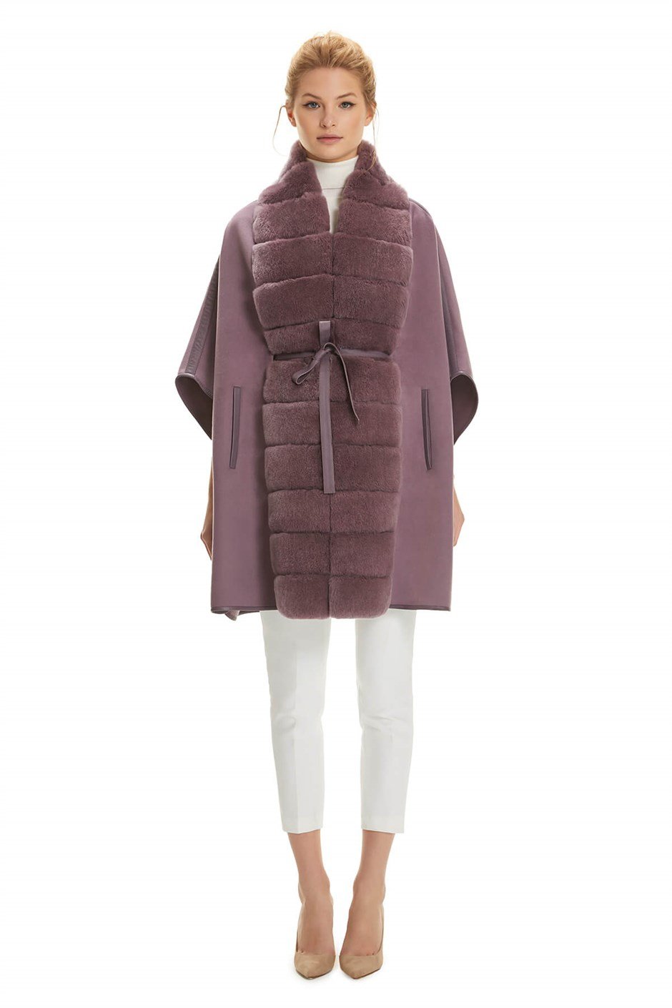 Shaky Women's Textile Cape with Rex trimming K.Lilac