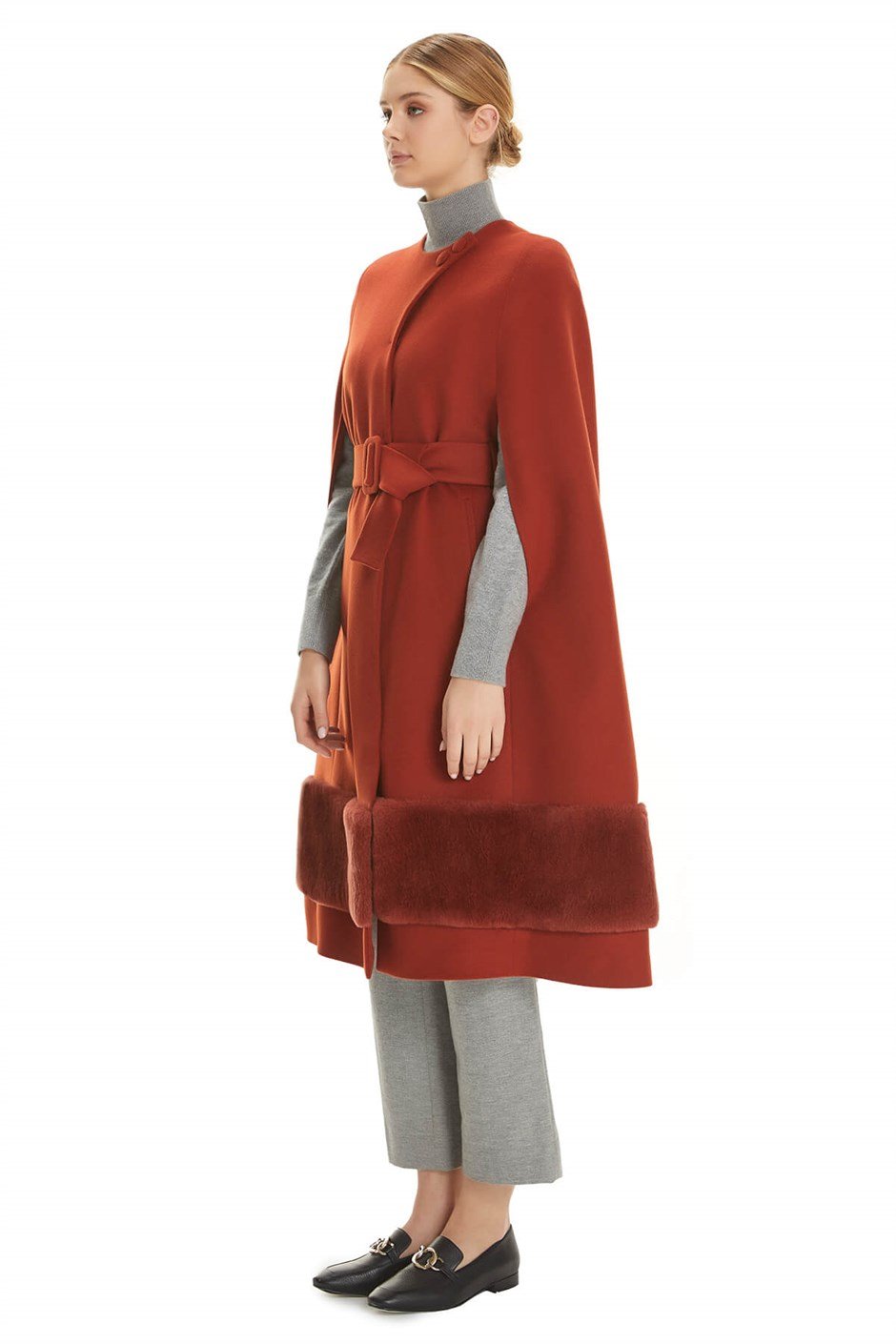 Shaky Women's Textile Cape with Rex trimming Taba