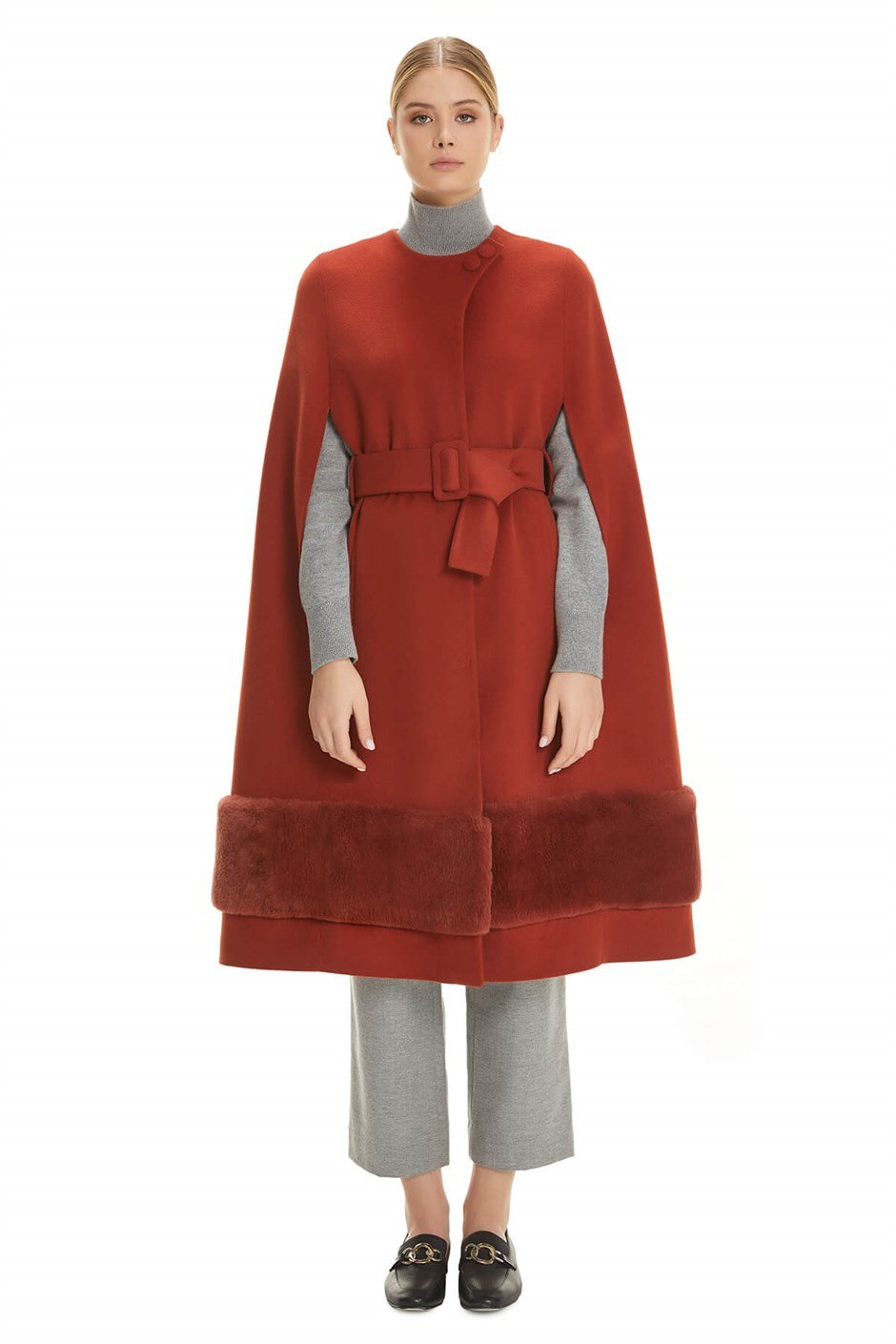 Shaky Women's Textile Cape with Rex trimming Taba