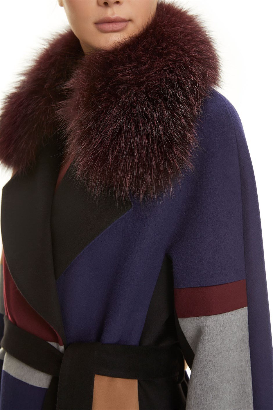 Shaky Women's Textile Coat with Fox trimming Black