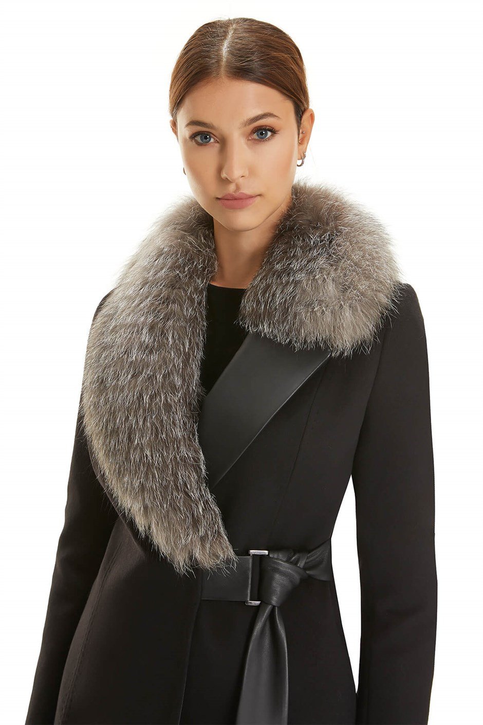 Shaky Women's Textile Coat with Fox trimming Black